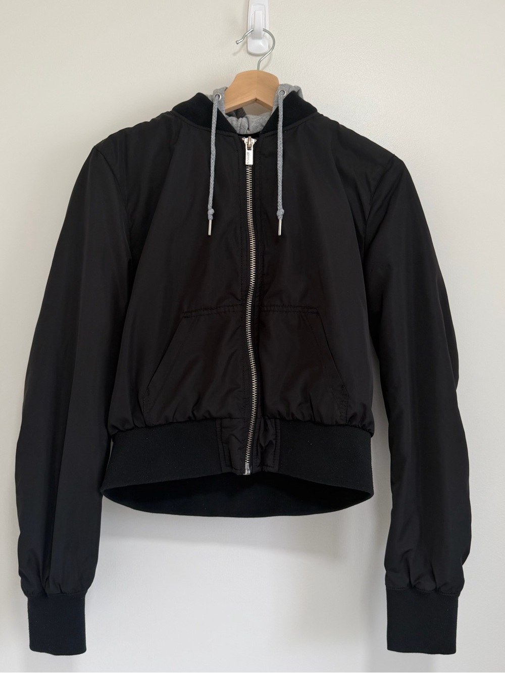 Garage Black Quilted Hooded Bomber with Silver Zipper